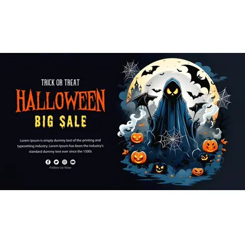 Happy halloween day facebook cover template with scary witches and demons haunted bats pumpkin