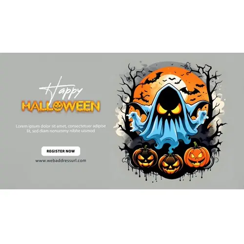 Happy halloween facebook cover template with scary skeletons pumpkins bats on ghost design
