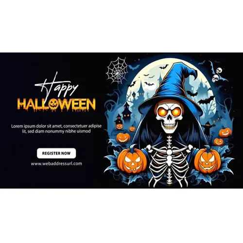 Happy halloween facebook cover template with scary skull pumpkin and bats
