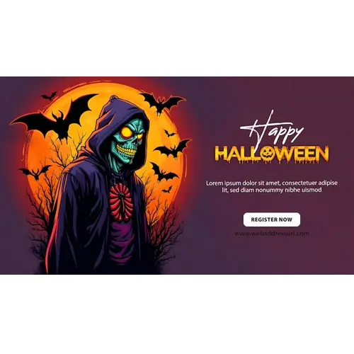Happy halloween facebook cover template with scary skull pumpkin and bats