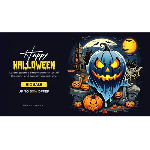 Happy halloween facebook cover template with scary skull pumpkin and bats