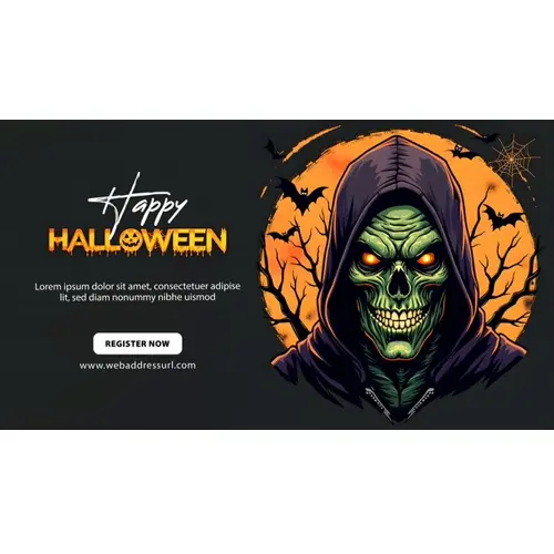 Happy halloween facebook cover template with scary skull pumpkin and bats