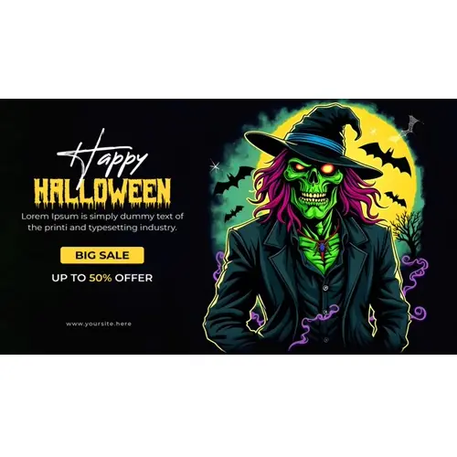 Happy halloween facebook cover template with scary skull pumpkin and bats