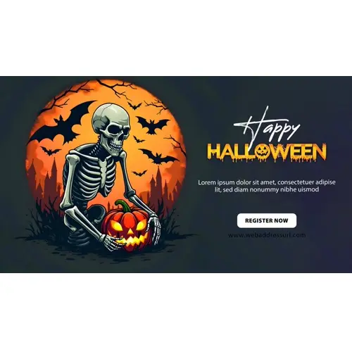 Happy halloween facebook cover template with scary skull pumpkin and bats