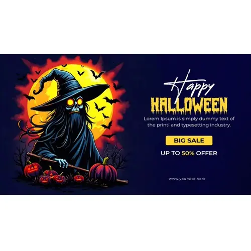 Happy halloween facebook cover template with scary skull pumpkin and bats