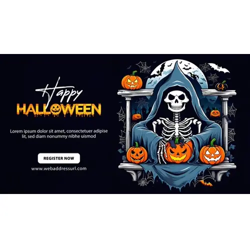 Happy halloween facebook cover template with terrifying skeletons whose eyes are burning