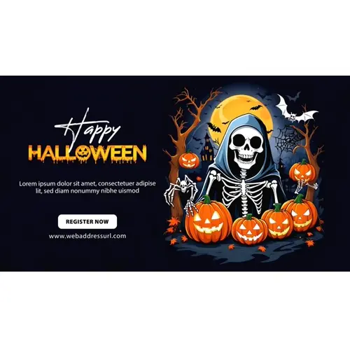 Happy halloween facebook cover template with terrifying skeletons whose eyes are burning
