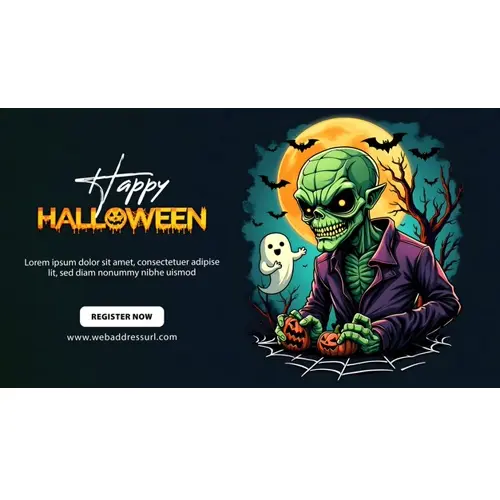 Happy halloween facebook cover template with terrifying skeletons whose eyes are burning