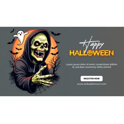 Happy halloween facebook cover template with terrifying skeletons whose eyes are burning