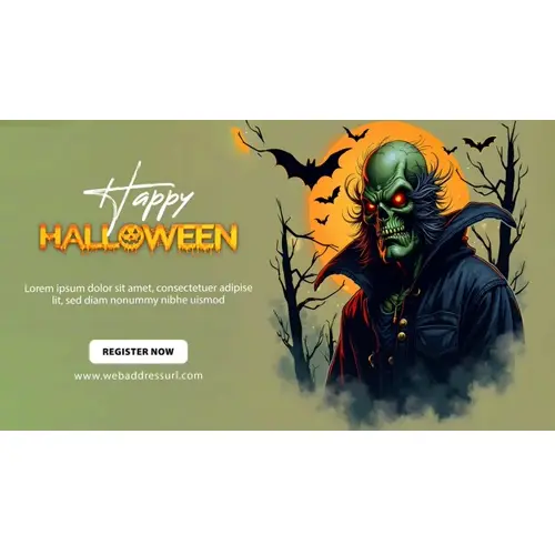 Happy halloween facebook cover template with terrifying skeletons whose eyes are burning