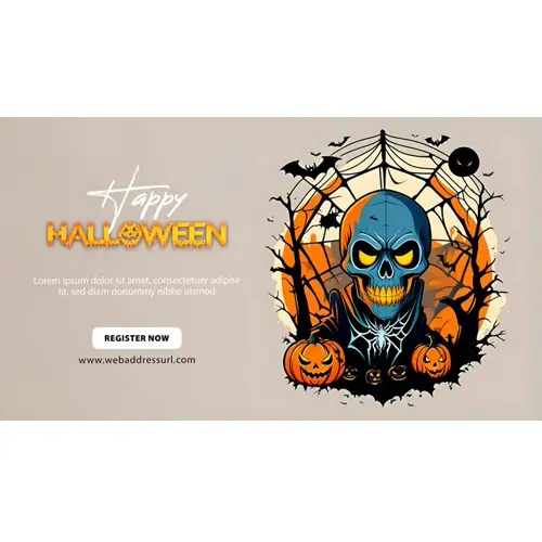 Happy halloween facebook cover with haunted skull and scary pumpkin on black background