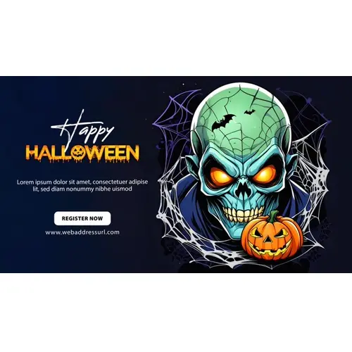 Happy halloween facebook cover with haunted skull and scary pumpkin on black background