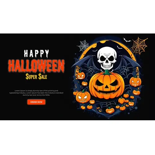 Happy halloween facebook cover with haunted skull and scary pumpkin on black background