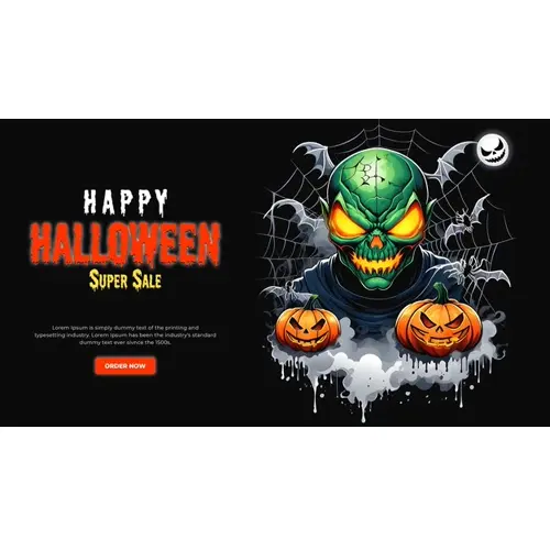 Happy halloween facebook cover with haunted skull and scary pumpkin on black background