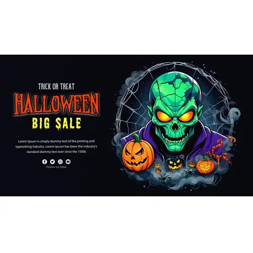 Happy halloween facebook cover with haunted skull and scary pumpkin on black background