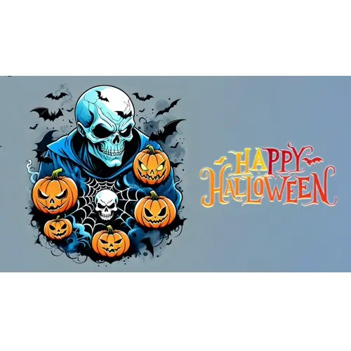 Happy halloween facebook cover with haunted skull and scary pumpkin on black background