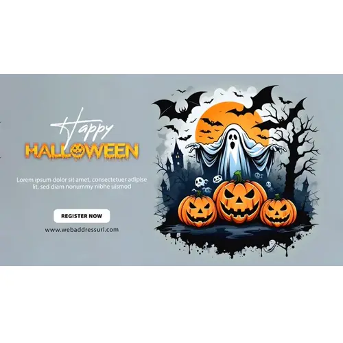 Happy halloween facebook cover with haunted skull and scary pumpkin on black background