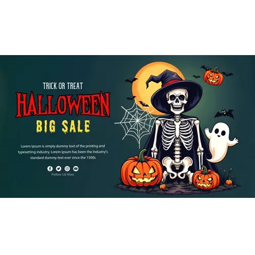 Happy halloween facebook cover with scary skeleton wearing a hoodie
