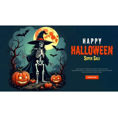 Happy halloween facebook cover with scary skeleton wearing a hoodie