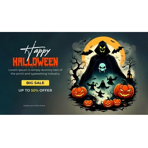 Happy halloween facebook cover with scary skeleton wearing a hoodie