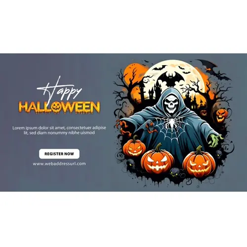 Happy halloween facebook cover with scary skeleton wearing a hoodie