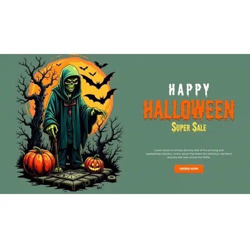 Happy halloween facebook cover with scary skeleton wearing a hoodie
