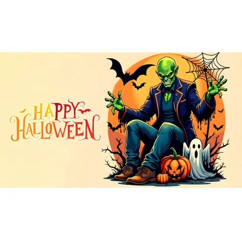Happy halloween facebook cover with scary skeleton wearing a hoodie