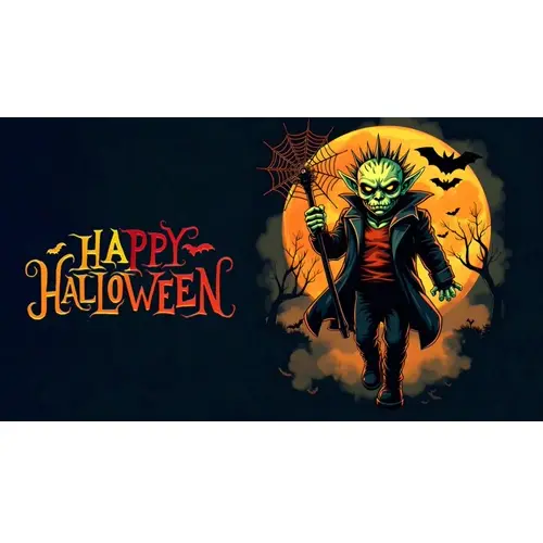 Happy halloween facebook cover with scary skeleton wearing a hoodie