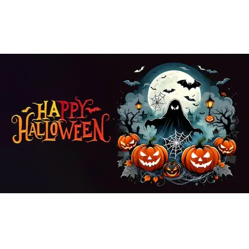 Happy halloween facebook cover with scary witches and demons haunted bats pumpkin