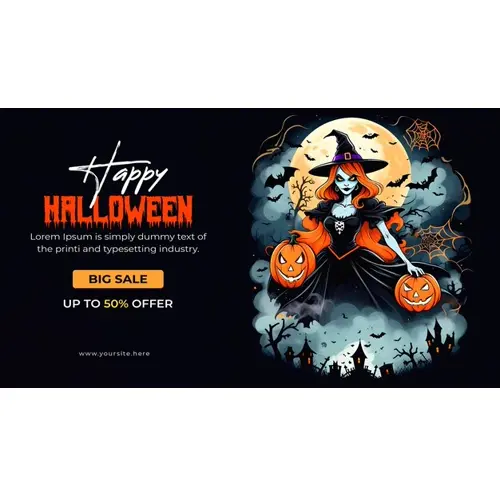 Happy halloween facebook cover with scary witches and demons haunted bats pumpkin