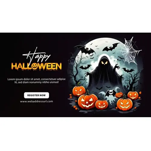 Happy halloween facebook cover with scary witches and demons haunted bats pumpkin