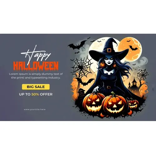 Happy halloween facebook cover with scary witches and demons haunted bats pumpkin