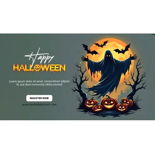 Happy halloween facebook cover with scary witches and demons haunted bats pumpkin
