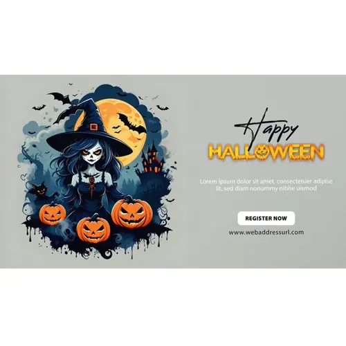 Happy halloween facebook cover with scary witches and demons haunted bats pumpkin