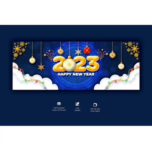Happy new year 2023 and Merry Christmas Facebook cover template