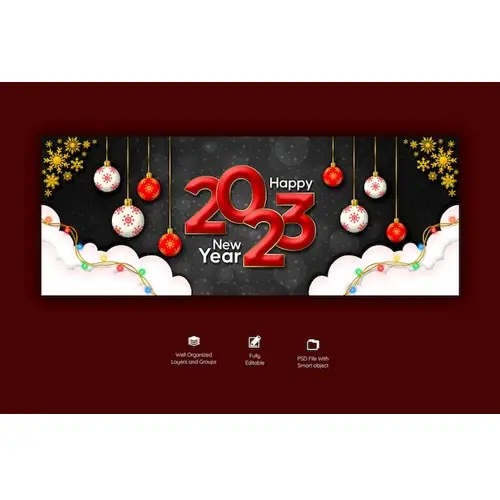 Happy new year 2023 and Merry Christmas Facebook cover template