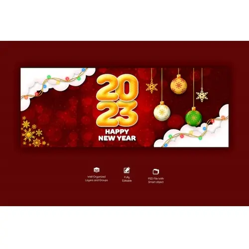 Happy new year 2023 and Merry Christmas Facebook cover template