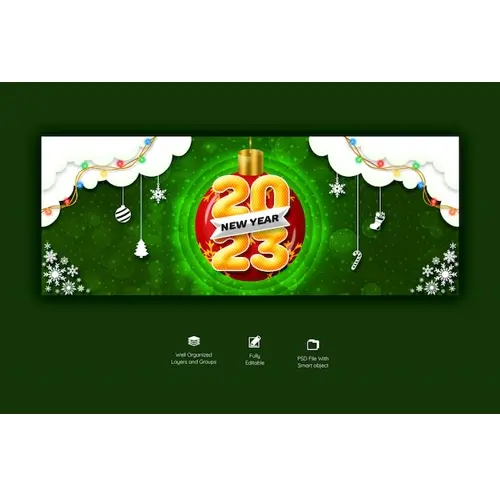 Happy new year 2023 and Merry Christmas Facebook cover template