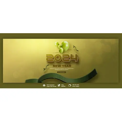 Happy New Year 2024 celebration Facebook cover post design or banner template