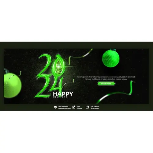 Happy New Year 2024 celebration Facebook cover post design or banner template