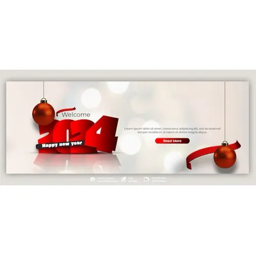 Happy New Year 2024 celebration Facebook cover post design or banner template
