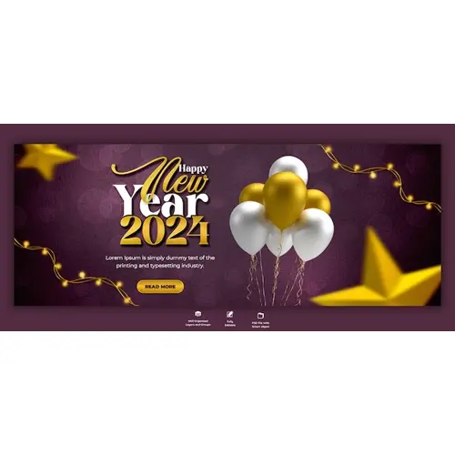 Happy New Year 2024 celebration Facebook cover post design template
