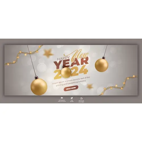 Happy New Year 2024 celebration Facebook cover post design template