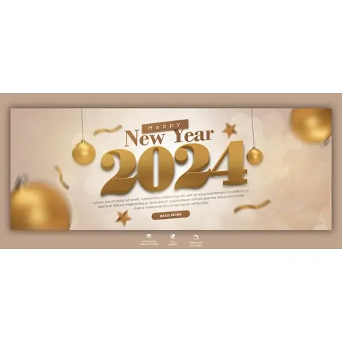 Happy New Year 2024 celebration Facebook cover post design template
