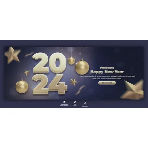 Happy New Year 2024 celebration Facebook cover post design template