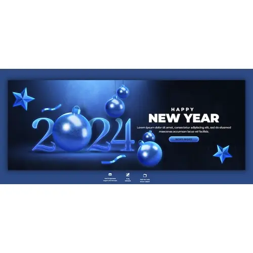 Happy New Year 2024 celebration Facebook cover post design template