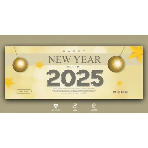 Happy new year 2025 celebration Facebook cover design Free PSD