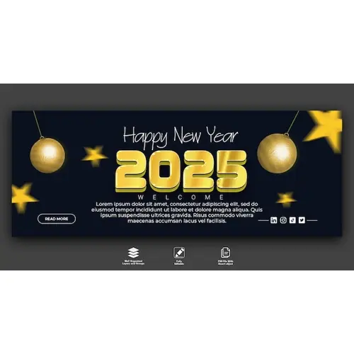 Happy new year 2025 celebration Facebook cover design Free PSD