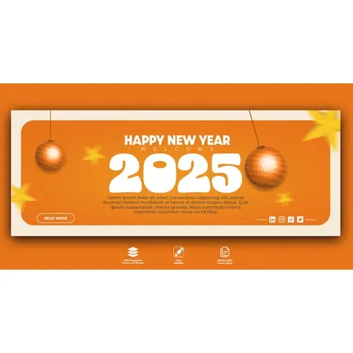 Happy new year 2025 celebration Facebook cover design Free PSD