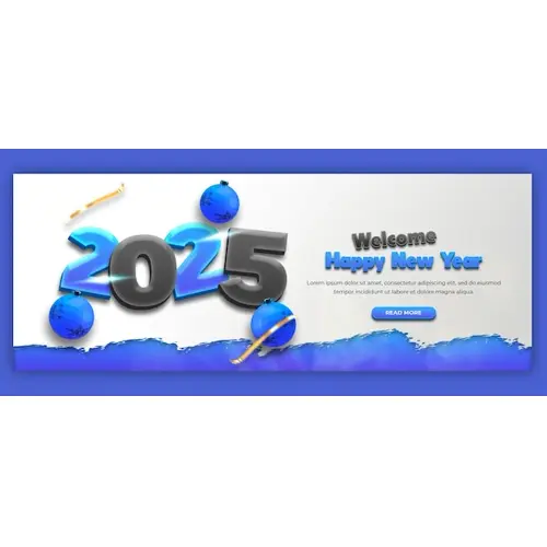 Happy New Year 2025 celebration Facebook cover post design or banner template
